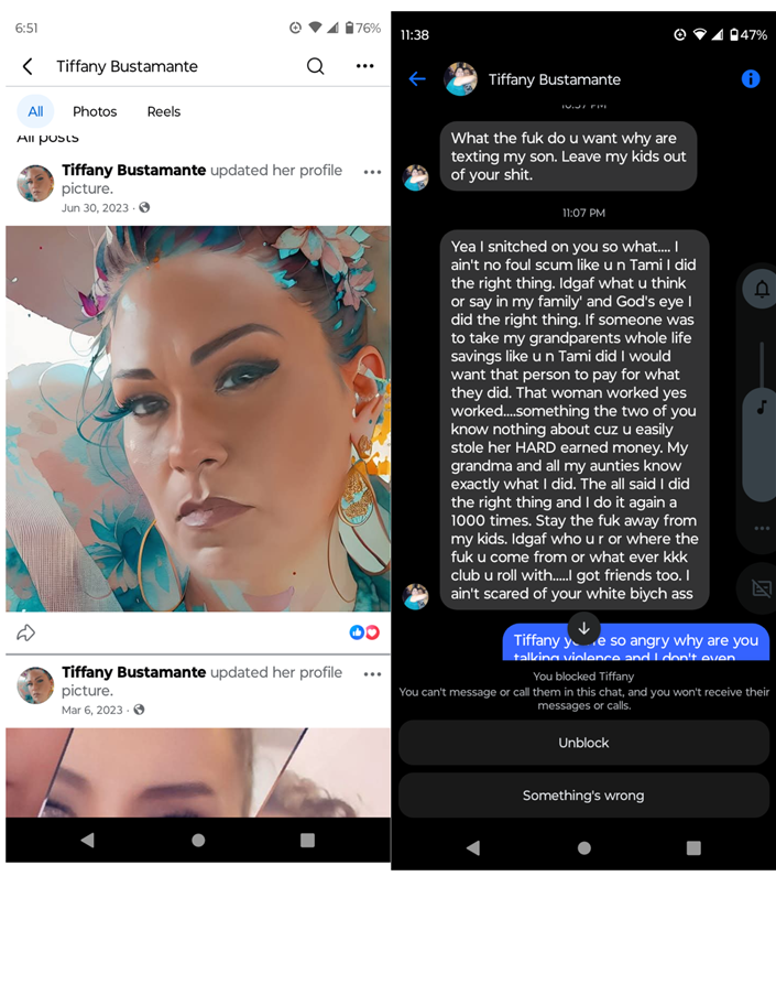 Tiffany's Fb pg &msg 2 me after posting